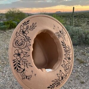 Hand painted custom floral wide brim fedora